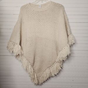 Chunky Cream 100% Gyapjú Wool Artisan Poncho Shawl